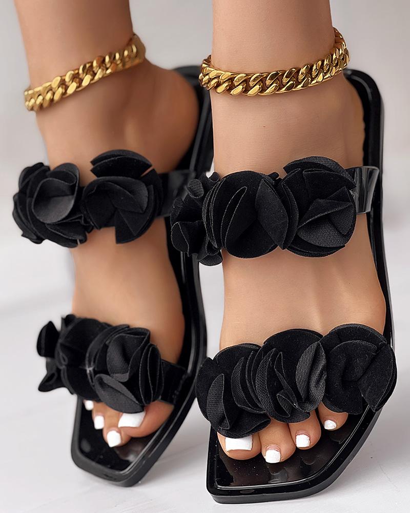 

Floral Pattern Double Strap Slippers Outdoor Sandals, Black