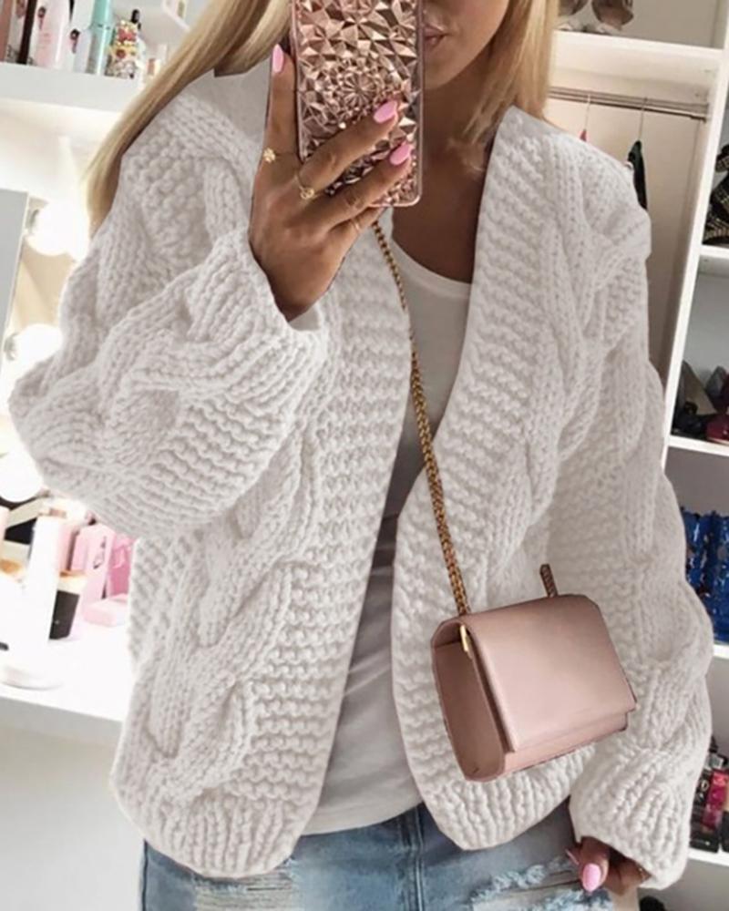

Long Sleeve Braided Knit Casual Cardigan, White