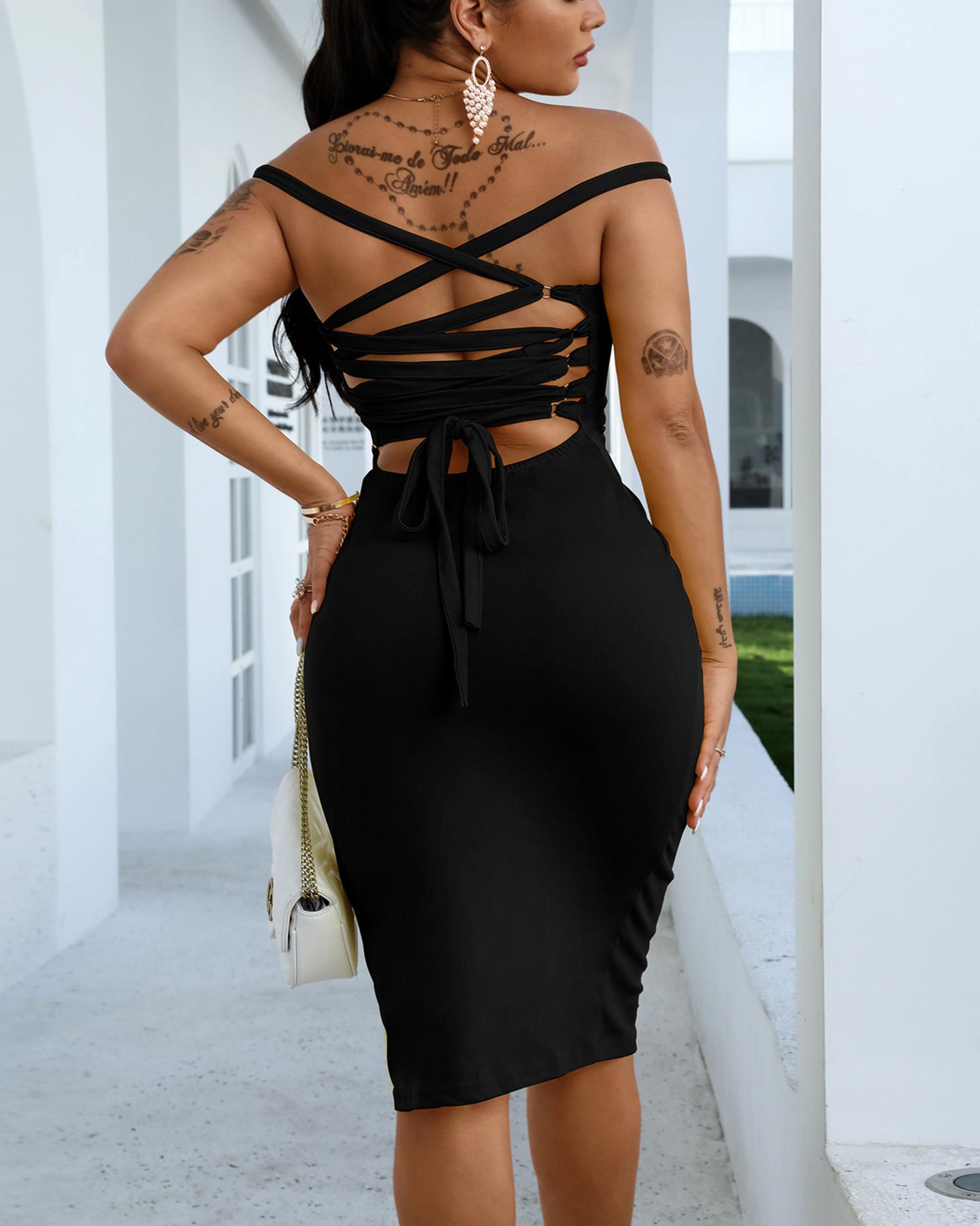 

Sexy Bandage Strappy Back Bodycon Dress, Black