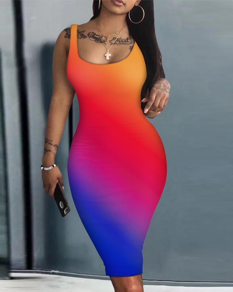 

Ombre Sleeveless U-Neck Bodycon Dress, Multicolor