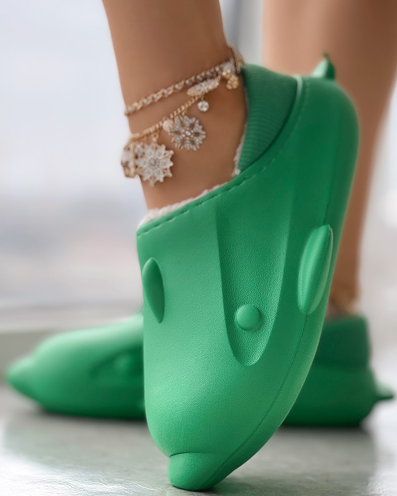 

Shark Shaped Lined Slippers, Green