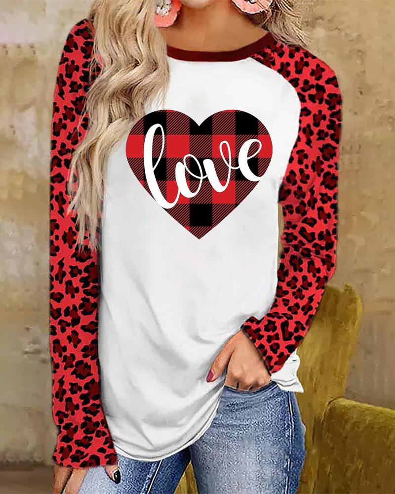 

Valentine' Day Heart Leopard Print Long Sleeve Top, Red
