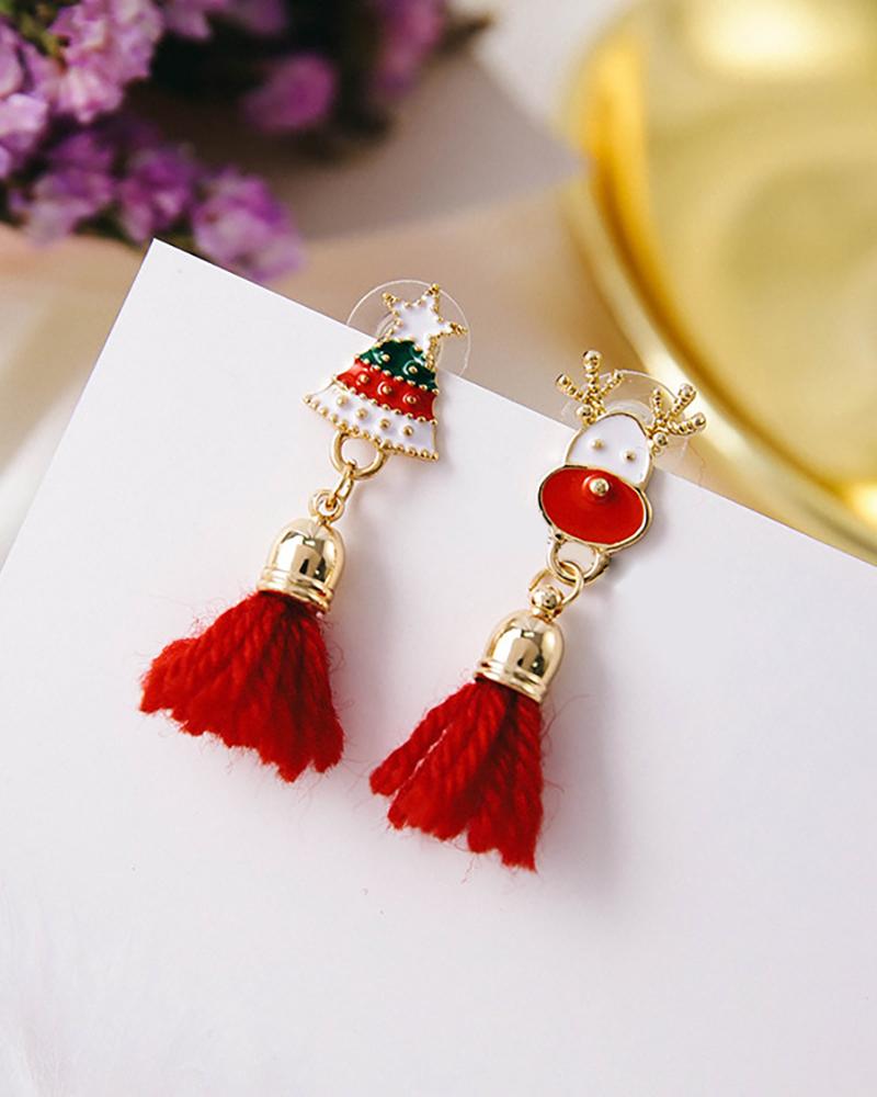 

Christmas Tree / Gift / Moose / Santa Pattern Tassel Earring, Red
