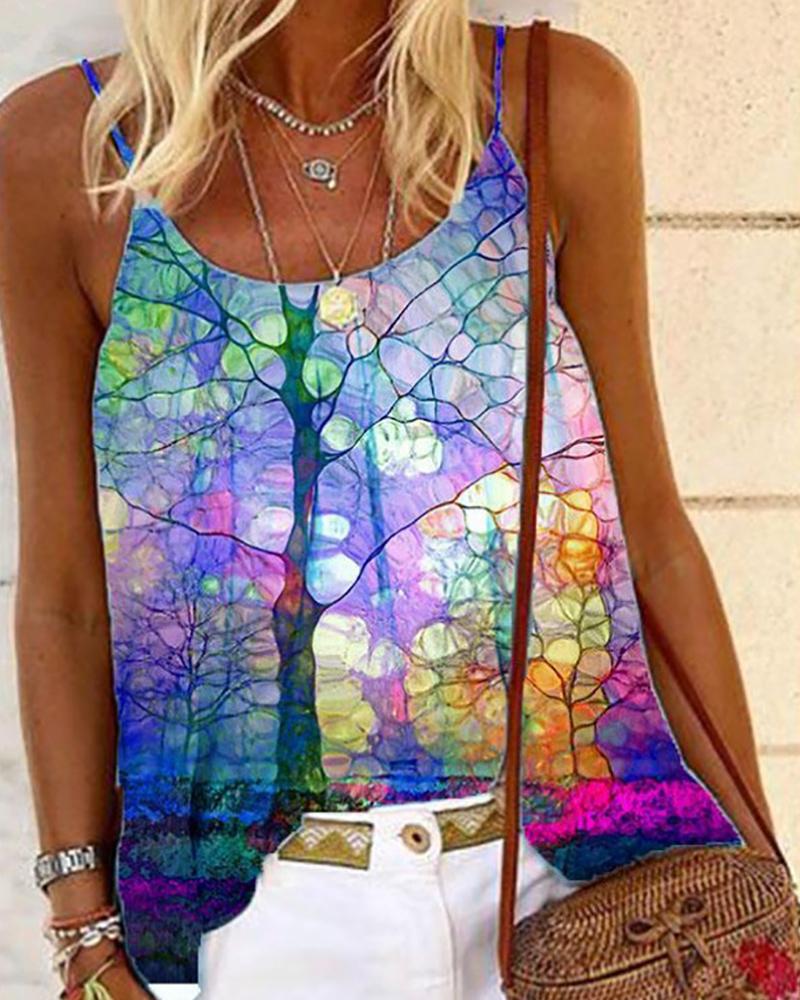 

Spaghetti Strap Floral Print Top, Multicolor