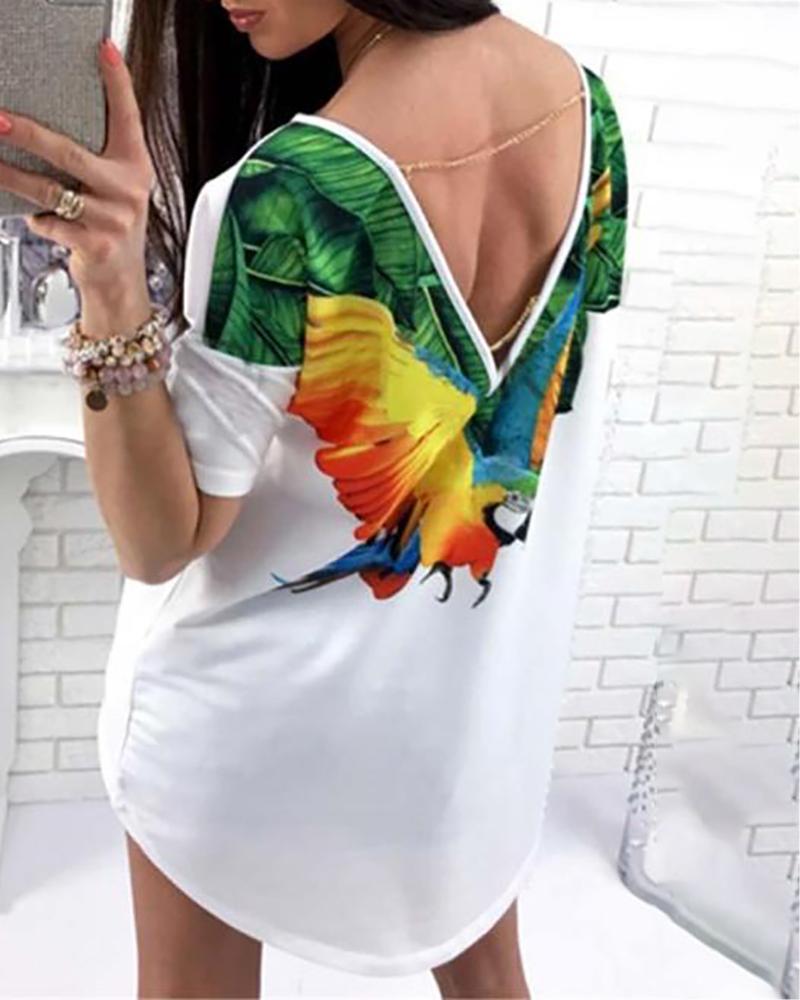 

Cat Butterfly Print Open Back Dress, Green