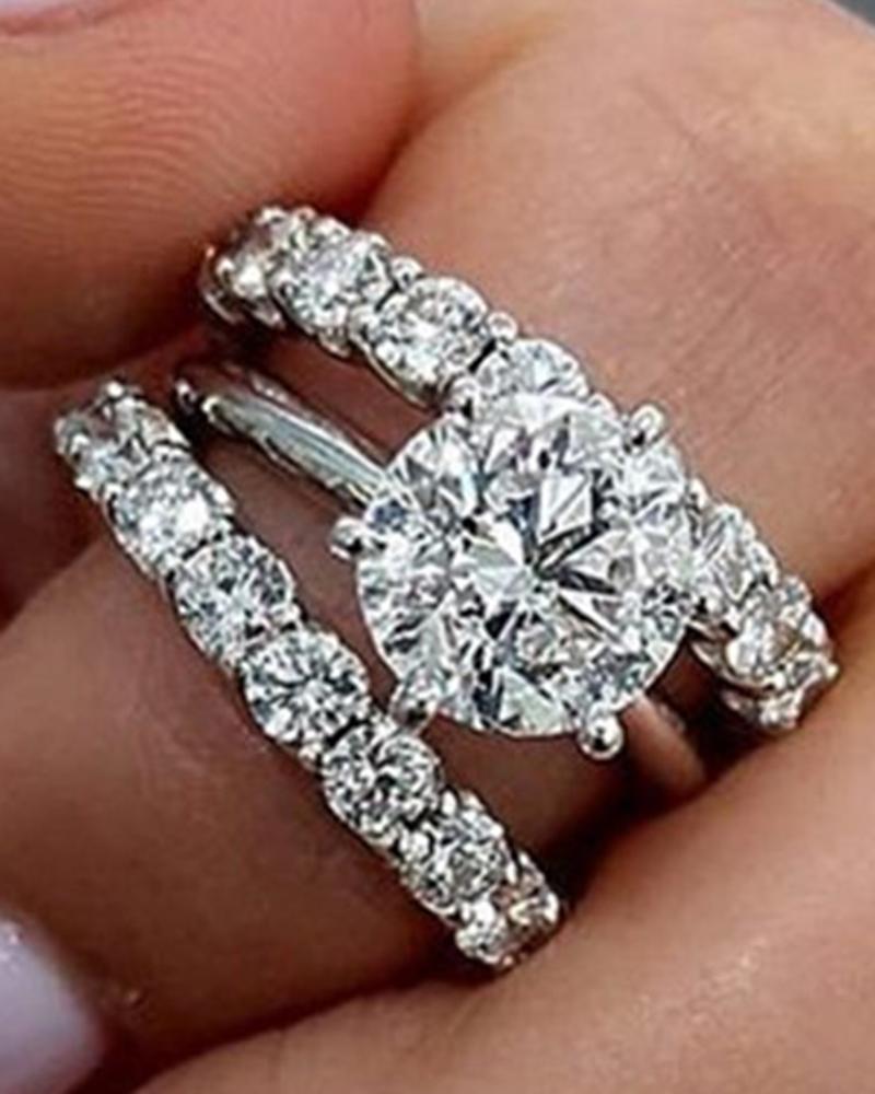 

3pcs Round Cut Zircon Couple Rings Wedding Engagement Jewelry Set, Silver