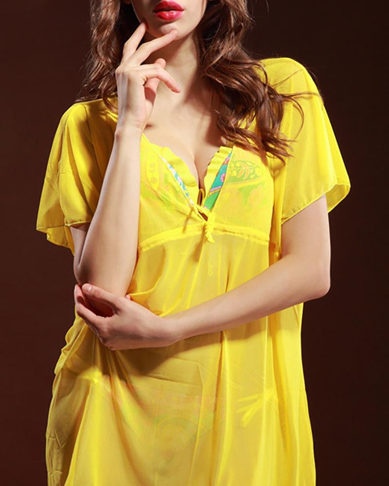 

Short Sleeve Plain Cover Up, Yellow