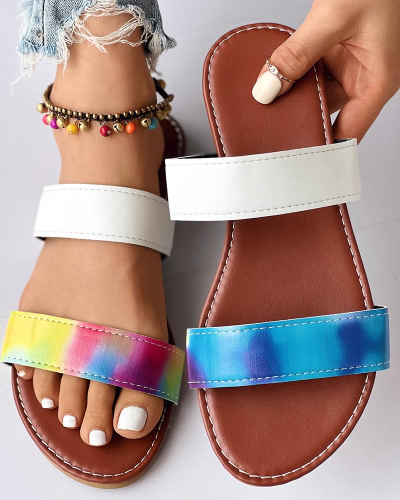 

Snakeskin Double Strap Beach Slippers, Multicolor