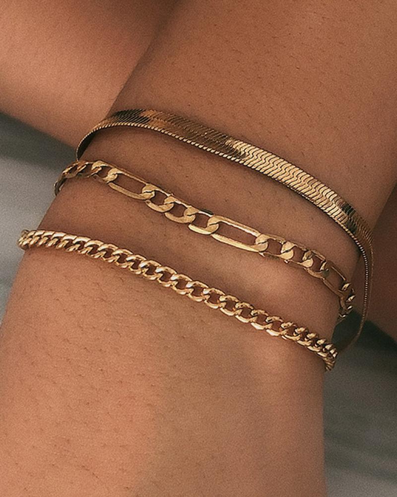 

3pcs Herringbone Multi-Layered Chain Bracelets Set, Gold