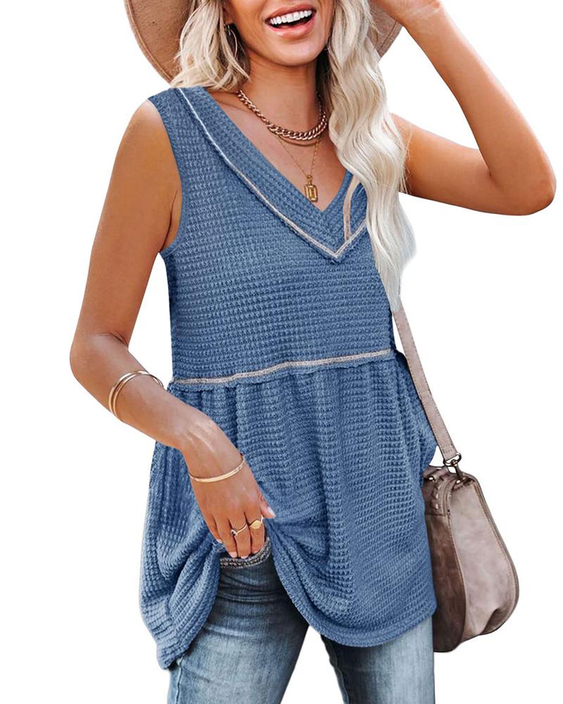 

Contraast Binding Sleeveless V-Neck Top, Blue