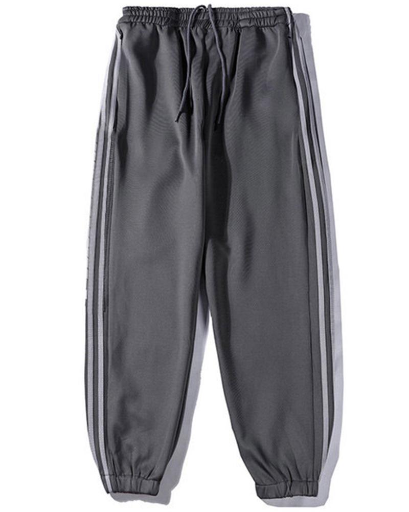 

Solid Color Side Striped Baggy Jogger Pants, Dark grey