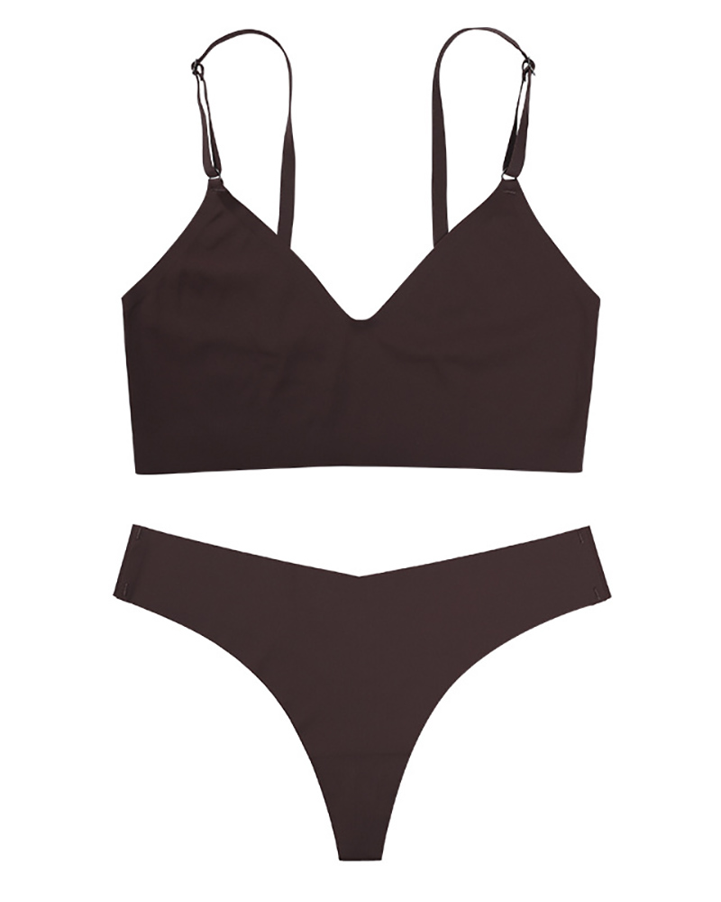 

Spaghetti Strap Seamless Bra Set, Brown