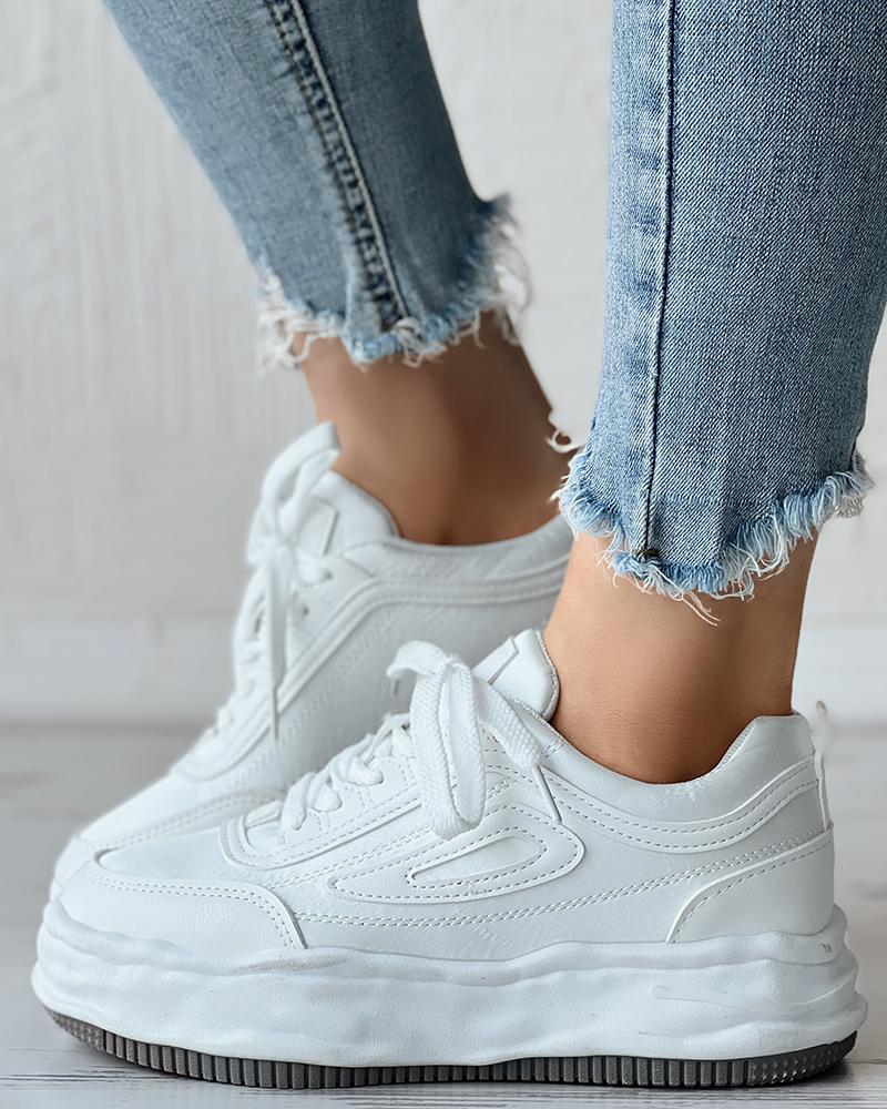 

Contrast Paneled Lace-up Muffin Sneakers, White