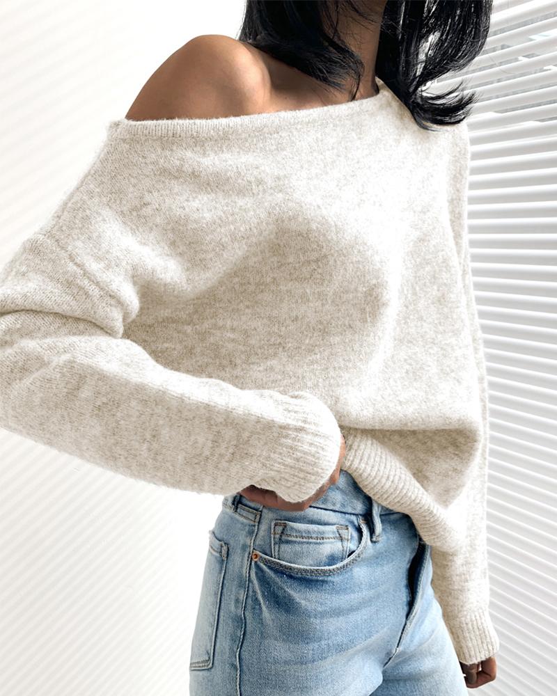 

Off Shoulder Long Sleeve Sweater, Apricot