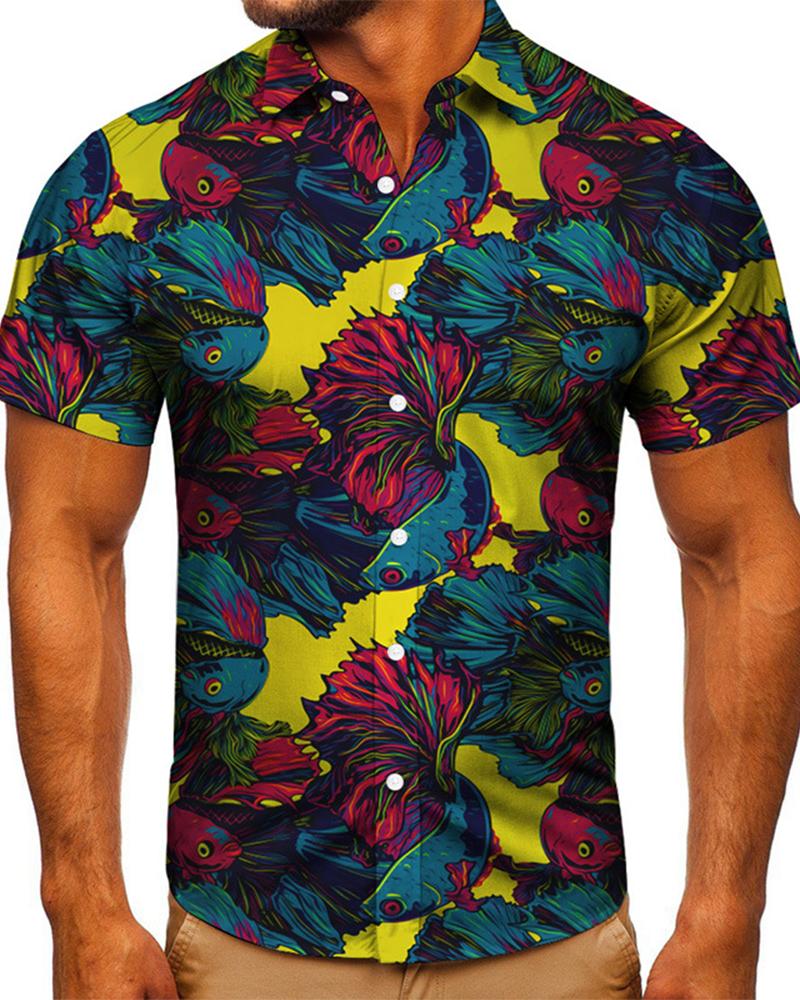 

3D Goldfish Print Short Sleeve T-shirt, Multicolor