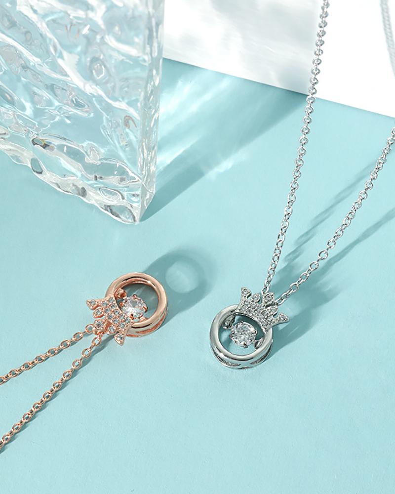 

Valentine's Day Crown Pattern Rhinestone Pendant Necklace, Silver