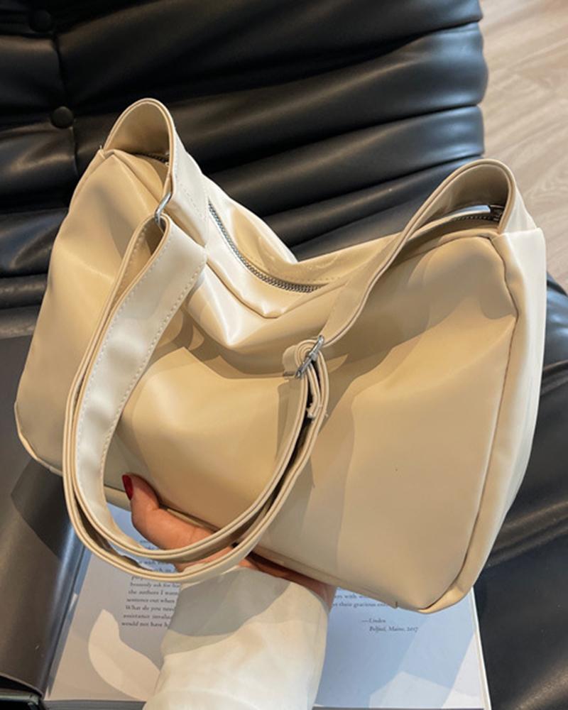 

Large Capacity Zipper Detail Shoulder Bag, Beige