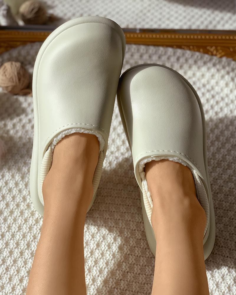 

Plain Lined Casual Slide Slippers, Beige