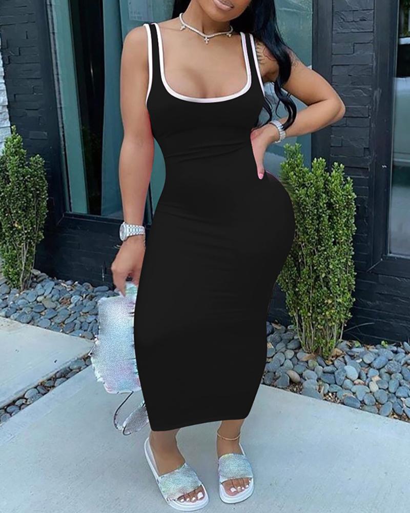 

Contrast Binding Thick Strap Slimming Fit Dress, Black