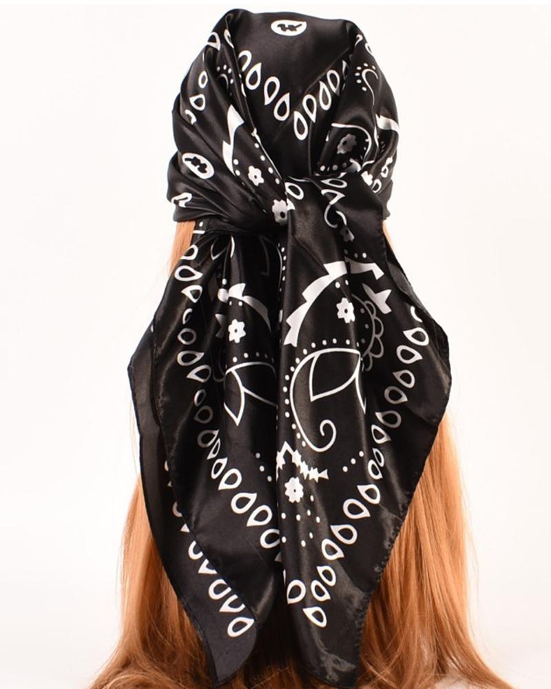 

Paisley Print Satin Hair Bandana Wrap Square Scarf, Black