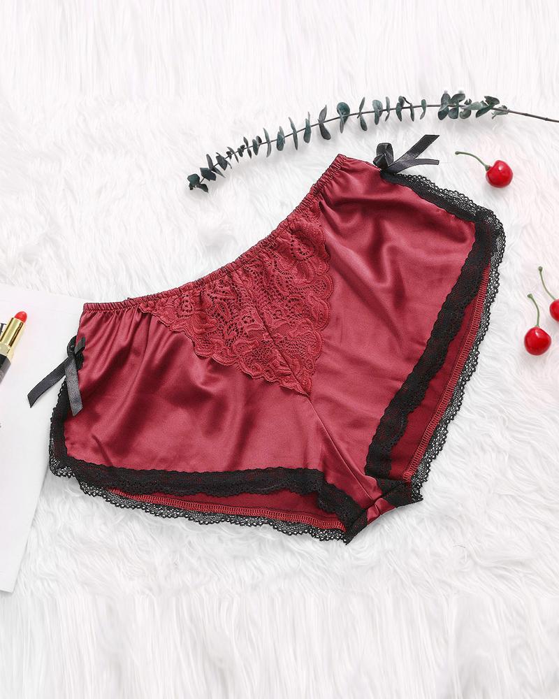 

Bowknot Decor Contrast Lace Panty, Red