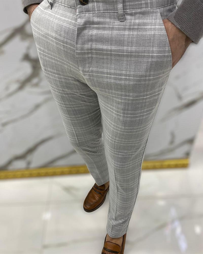 

Casual Check Straight Skinny Suit Pants, Light gray