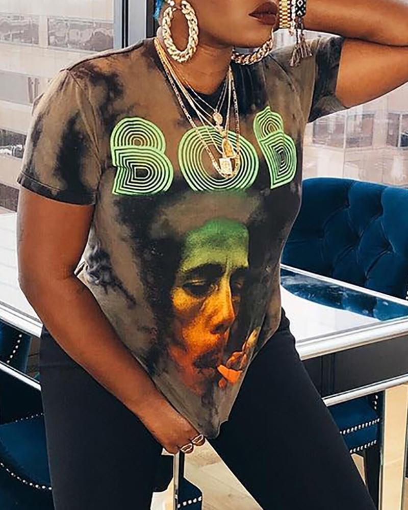 

Letter Printing Hip Hop Loose T-Shirt, Brown