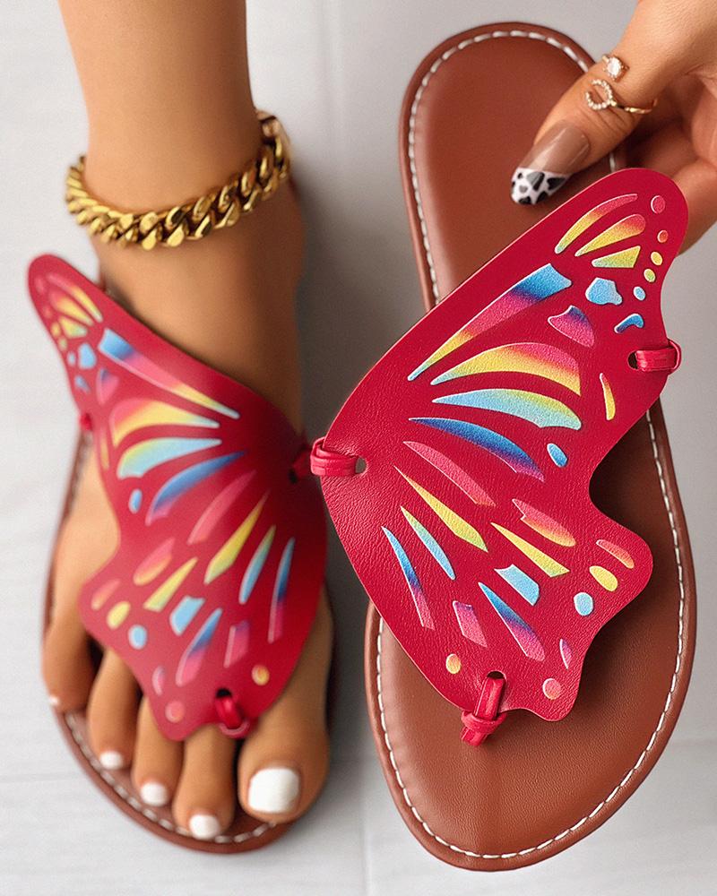 

Butterfly Shaped Toe Post Slippers, Red