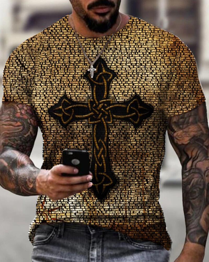 

Vintage Patterns Print Short Sleeve Skinny T-shirts, Yellow