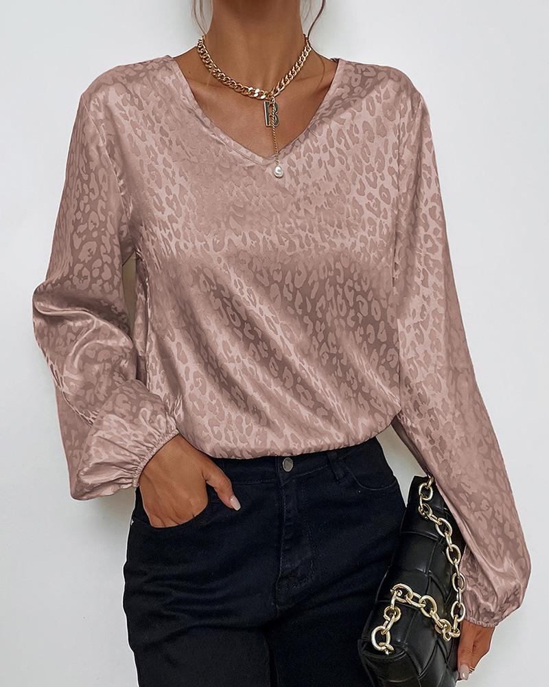 

Cheetah Print Lantern Sleeve Top, Red bean