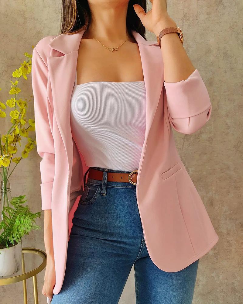 

Notched Collar Fake Pocket Blazer Coat, Pink