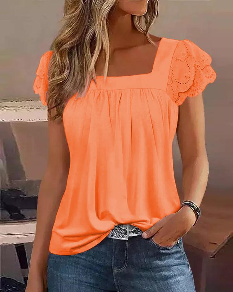 

Eyelet Embroidery Layered Sleeve Tank Top, Orange