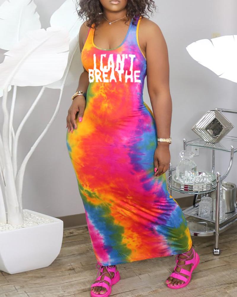 

Tie Dye Letter Print Thick Strap Maxi Dress, Pink