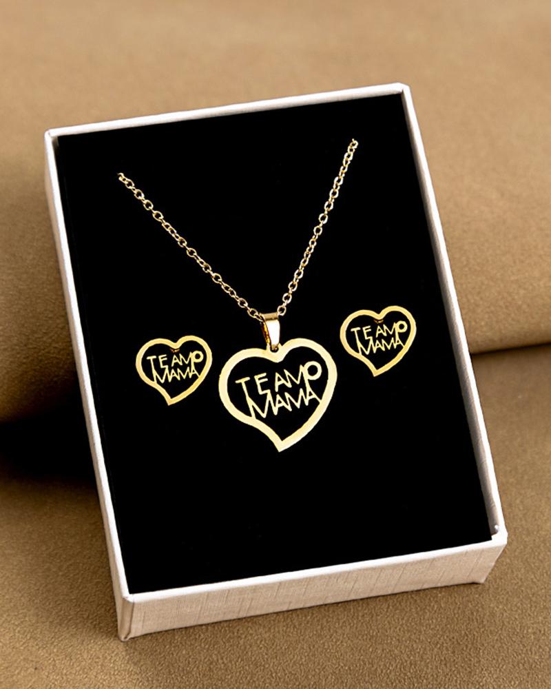 

Mother's Day Hollow Out Heart Letter Mama Necklace & Earrings Jewelry Set, Style10