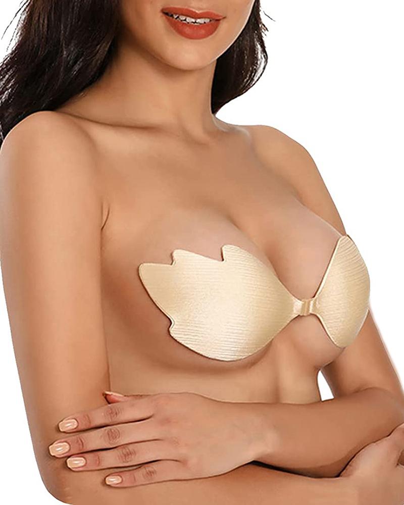 

Leaf Pattern Shaped Sticky Backless Invisible Lift up Bra Adhesive Push up Strapless Bra, Nude