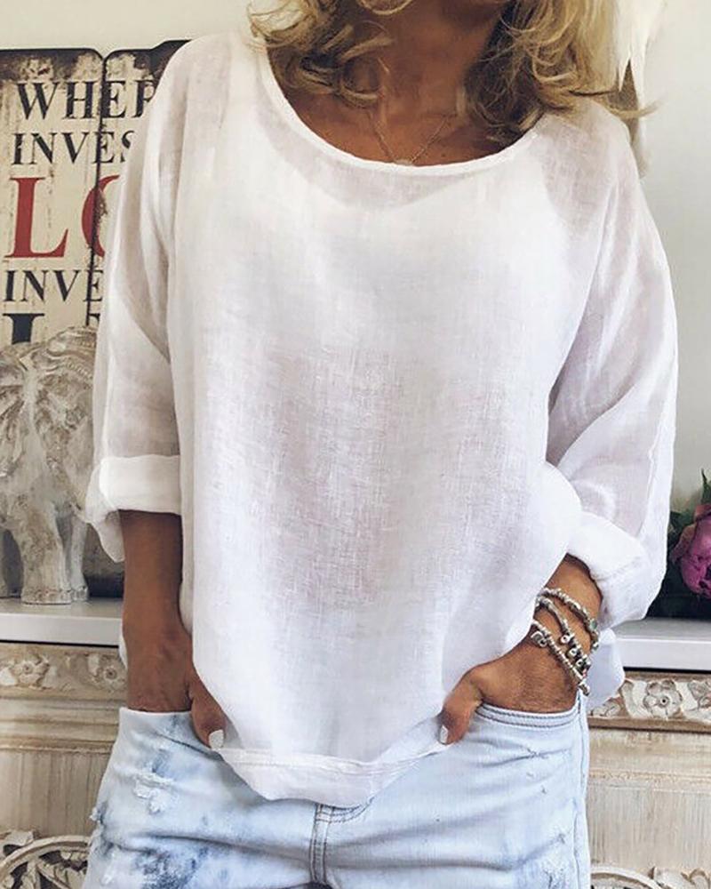 

Plain Round Neck Long Sleeve Top, White