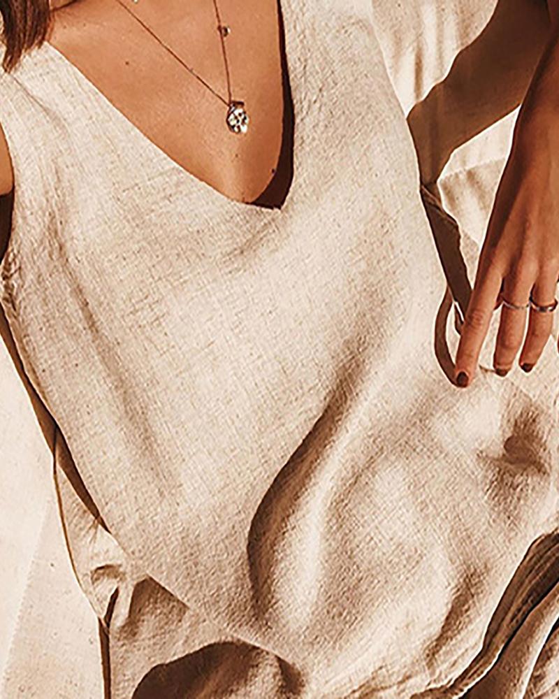 

Thick Strap V Neck Casual Top & Shorts Set, Khaki