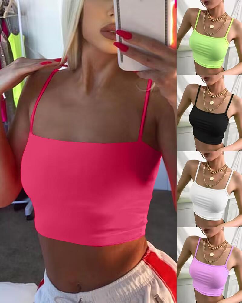 

Square Neck Spagheetti Strap Crop Top, Hot pink