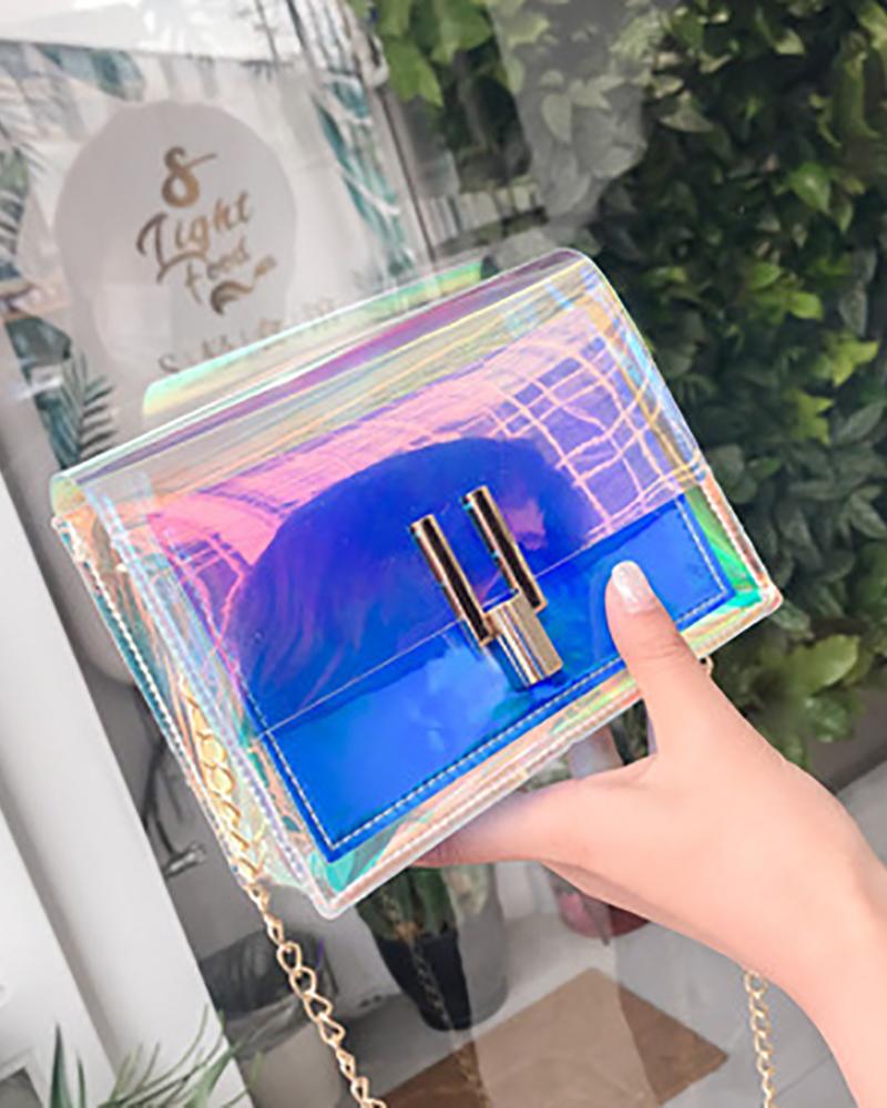 

Colorful Clear Chain Square Bag, Blue