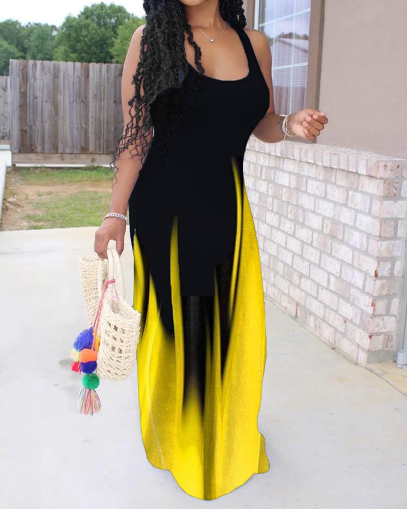 

Color Print Large Bottom Straight Dress, Yellow