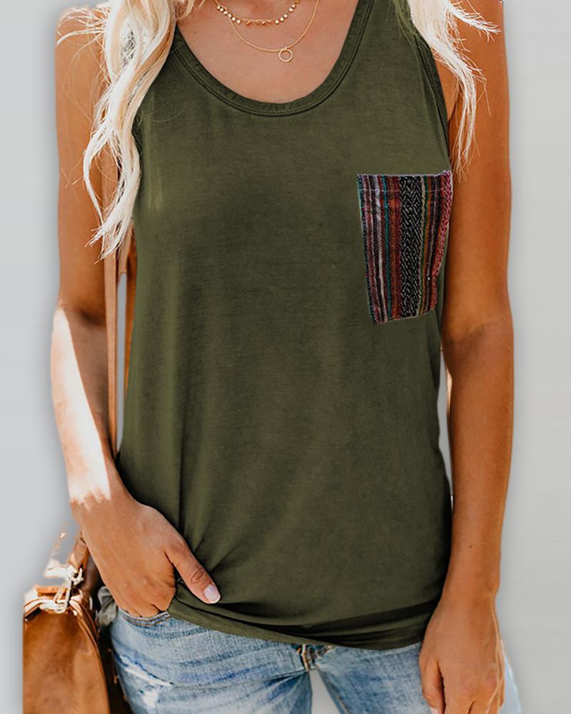 

Pocket Design U Neck Tank, Army green