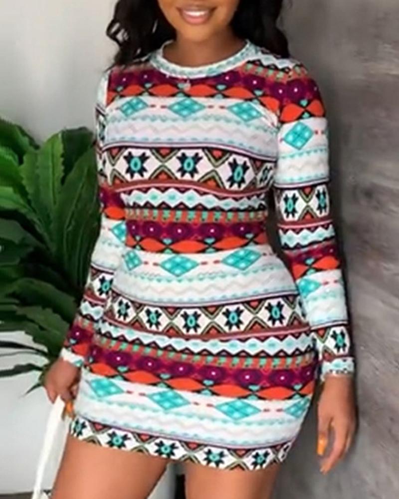 

Allover Print Long Sleeve Bodycon Dress, Style2
