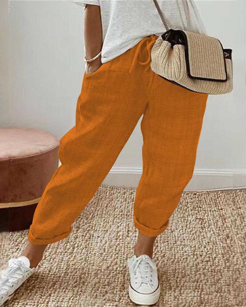 

Pantalones causales con diseño de bolsillo con cordón, Orange