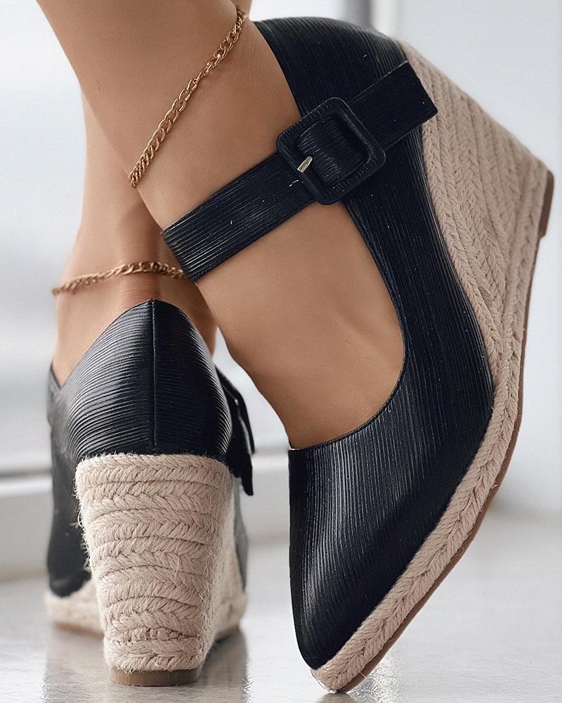 

Buckled Point Toe Wedge Shoes, Black