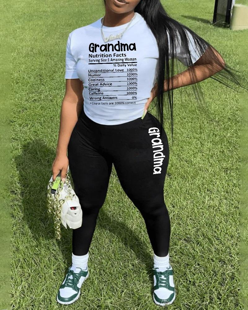 

Plus Size Grandma Letter Print T-shirt & Pants Set, White