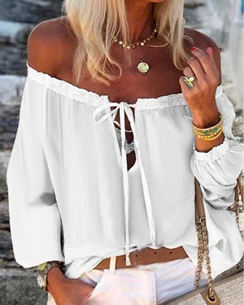 

Off Shoulder Frill Hem Tied Detail Top, White