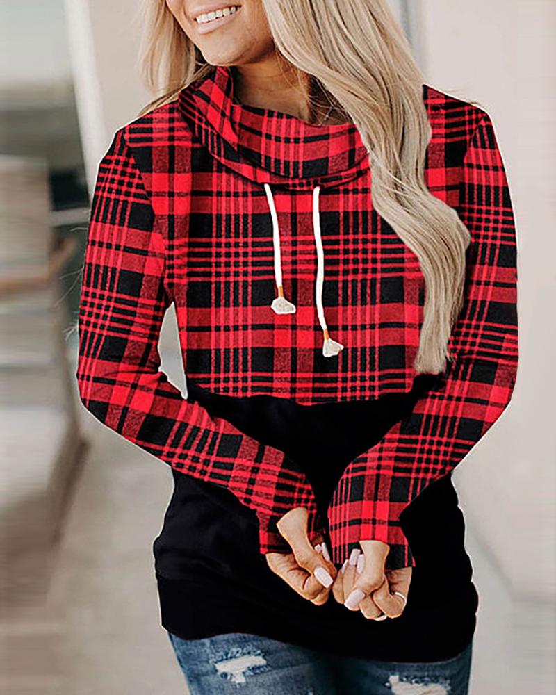 

Plaid Print Long Sleeve Casual Sweatshirt, Red