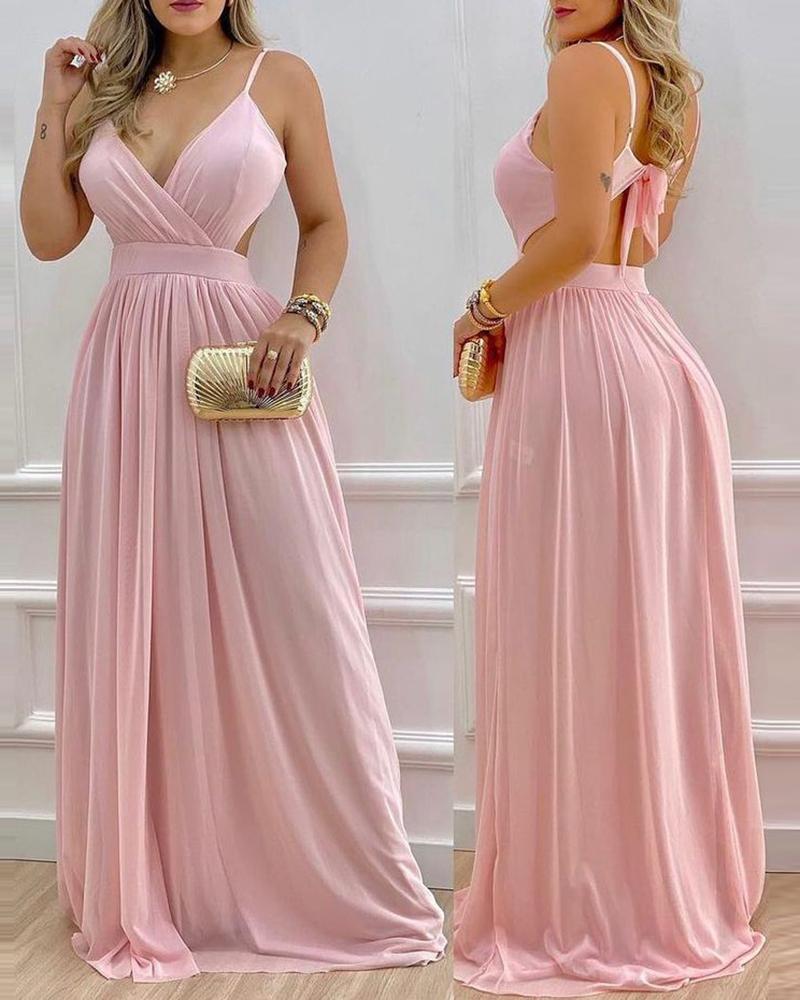 

Cutout V-Neck Ruched Evening Dress, Pink
