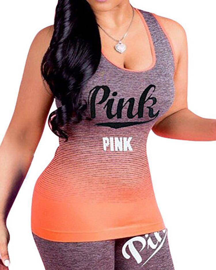 

Gradient Color Sport Tank Top & Leggings Set, Orange