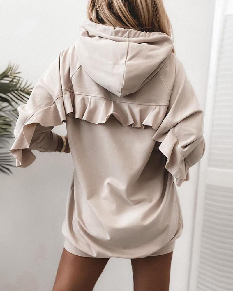 

Tide Solid Ruffles Hooded Hoodies, Khaki